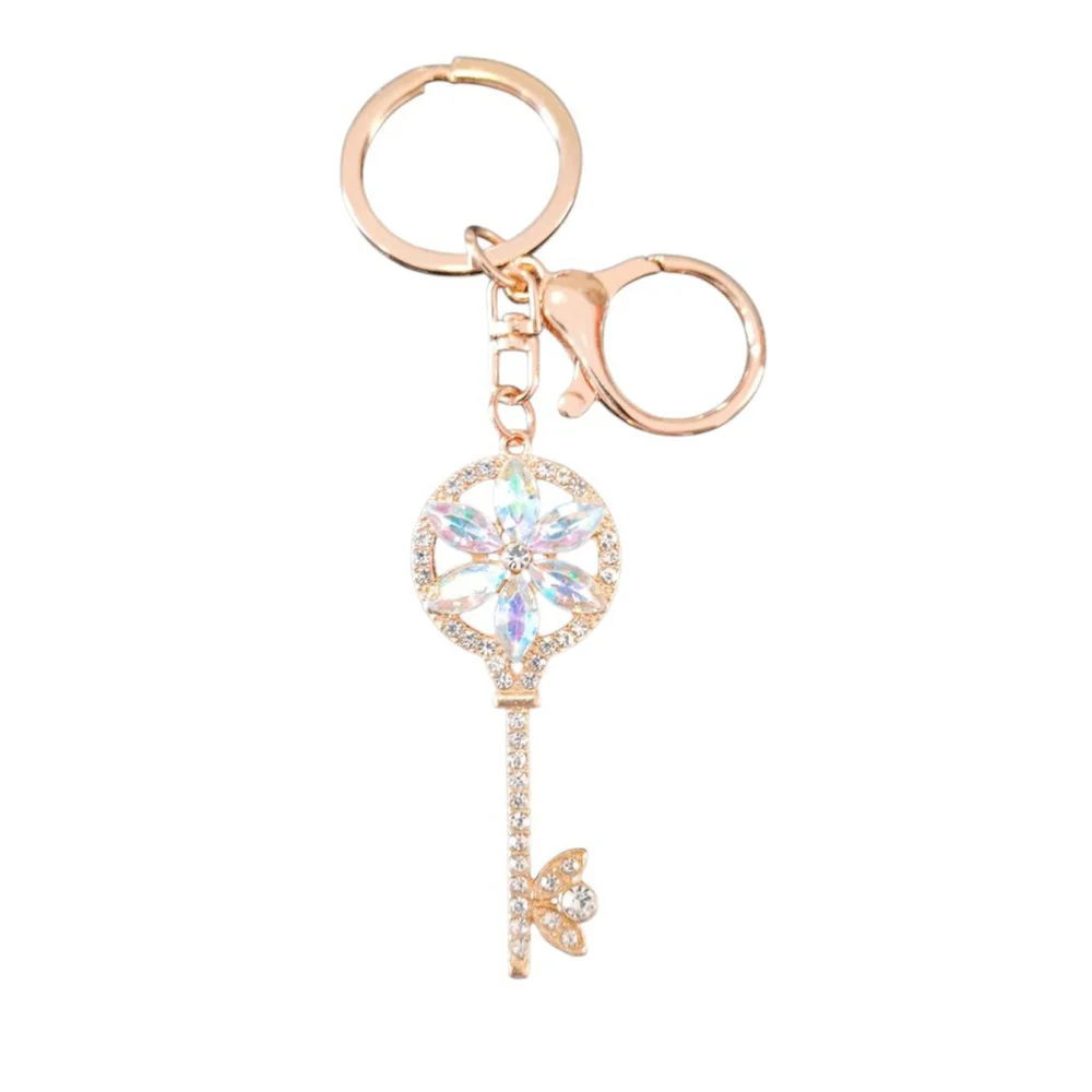 Skeleton Key Flower Keychain Purse Charm in Iridescent